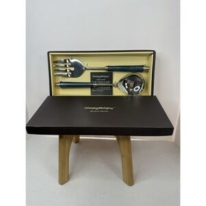 SIMPLYDESIGNZ‎ Metal Works SPICE BLUE Spoon Fork Salad Serving Set Meenakari NEW